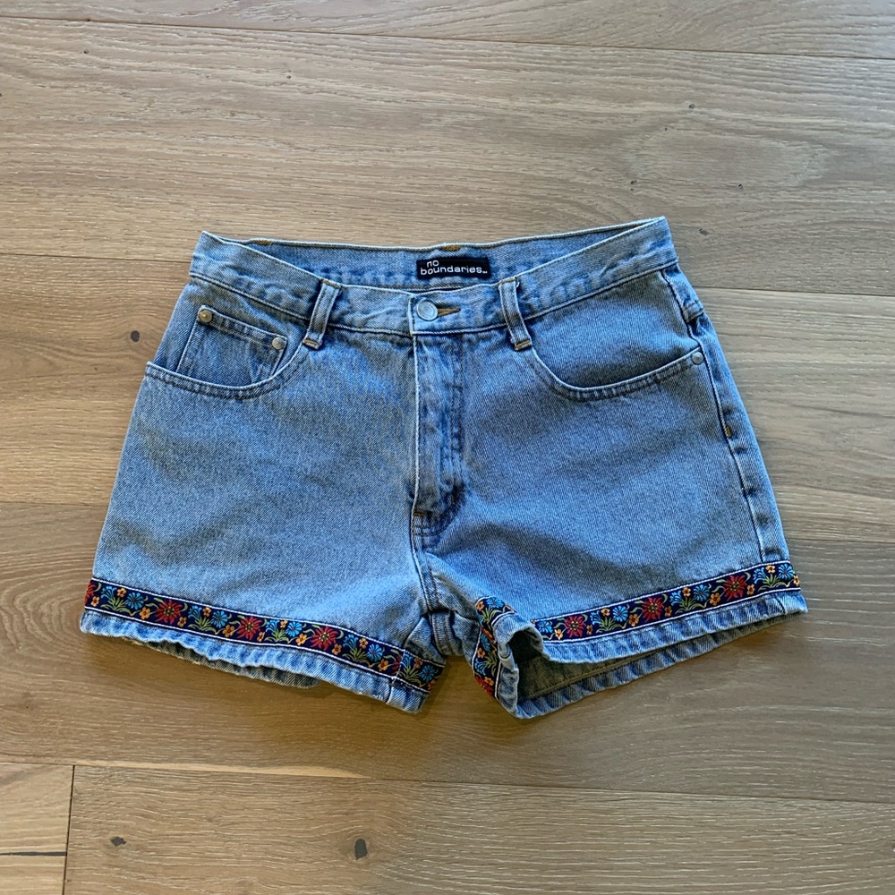 No Boundaries Vintage Floral Trim Denim Shorts